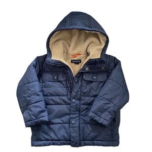 Lands' End Boys Puffer Coat w/ Hood and Sherpa Lined- Small